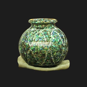 12'' Marble Flower Pot Decorative Random Inlay Pauashell Stone Decor Gifts H3748 - Picture 1 of 4