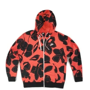Nike Hoodie durchgehender Reißverschluss Herren Größe Large Blumenmuster Sportswear Pullover Jacke Logo schwarz - Bild 1 von 12