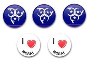 25MM 1" BUTTON BADGES X5 SCOTLAND COUNTY MORAY - Foto 1 di 1