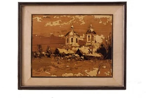 Сhurch paisaje arte pared imagen hogar decoración chapa madera incrustación marquetería - Imagen 1 de 13