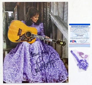 LORETTA LYNN Signed PSA/DNA COA Autograph FULL CIRCLE Photo with GOWN FABRIC - Picture 1 of 5