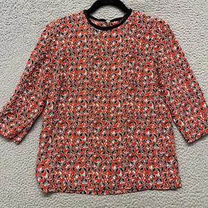 Marni Top Womens 40 (US 6-8) Red Floral Silk Chiffon 3/4 Sleeve Blouse Designer - Picture 1 of 17