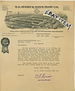 1926 LETTERHEAD B F Avery & Sons Plow Company DALLAS TEXAS maquinaria agrícola CANGREJO - Imagen 1 de 1