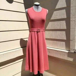 Vintage 70s Pink Stretch Tight-Knit Dress Disco MOD Fit & Flare Party Dress - Picture 1 of 9
