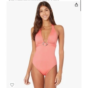 KATE Spade Lychee Orange Halter One Piece Swimsuit - Heart Buckle size Small - Imagen 1 de 9
