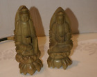 2 Vintage Chinese Jade Green Soapstone Statue Figurines BOTH ON STANDS 7"H TOTAL