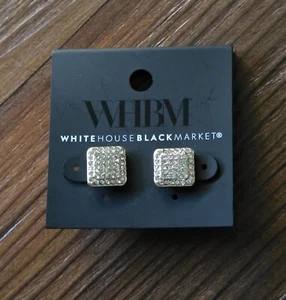 NWT WHBM PAVE SQUARE EARRINGS GOLD TONE POST STUD CRYSTAL CZ $30.00 - Picture 1 of 4
