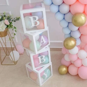 Baby Shower Boxes Party Decorations – 4 pcs Transparent Balloons Boxes Décor ... - Picture 1 of 7