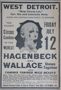 1907 Detroit Newspaper Page - Hagenbeck & Wallace Circus Appearance Ad - Picture 1 of 2