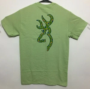 Browning Buckmark T-Shirt Peacock Logo Pattern Design Tee Color Pistachio Green - Picture 1 of 8