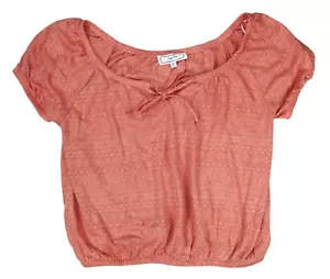 Hippie Rose Tie Neckline Stretch Hem Tribal Lace Design Juniors Top XL NWT Coral - Picture 1 of 1