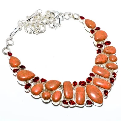 Collar de plata de ley 925 maciza turquesa roja cobre 17,99" T19 Foto 1 de 4