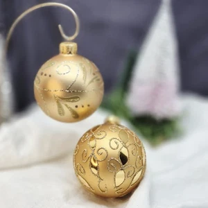 Ornamento natalizio in vetro oro opaco - UT oro glitter rotoli e corona 3" dia. - Foto 1 di 23