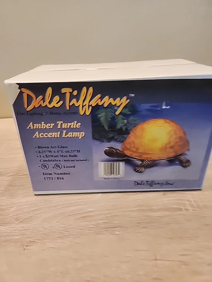 Nuevo en caja Lámpara de acento de tortuga ámbar Dale Tiffany ' - Artículo de vidrio artístico soplado # 1773/816 Foto 1 de 4