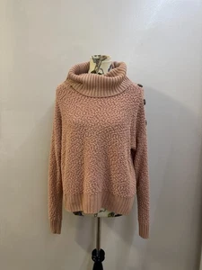 [XL] Full Circle Trends Damen Langarm Rollkragen Pullover Rosa Knöpfe Crop - Bild 1 von 9