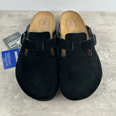 New-Birkenstock Boston Suede Leather Soft Footbed Black Men/women's Clog Shoes - Image 1 of 4