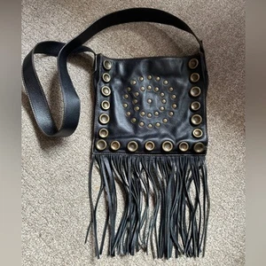 HYPE STUDDED Leather FRINGE WESTERN COUNTRY CROSSBODY BLACK PURSE Handbag - Picture 1 of 11