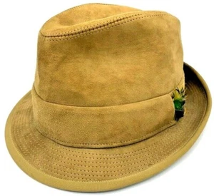 Vtg Biltmore Golden Pheasant Suede Fedora Tan Hat W/ Feather Size 7 1/4 - 7 5/8 - Picture 1 of 11
