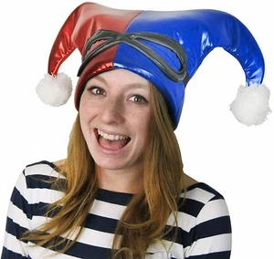 DC COMICS HARLEY QUINN ANZUG LAMÉ NARR KOSTÜM HUT FÜR ERWACHSENE - Bild 1 von 3