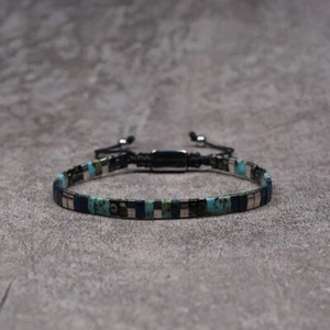 Marbled Turquoise and Lapis Lazuli Silver Miyuki Tila Beads Bracelet Men Women - Picture 1 of 5
