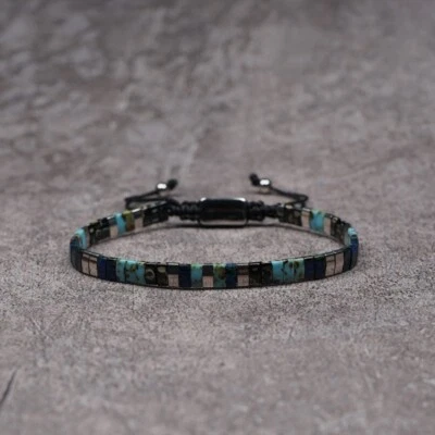 Marbled Turquoise and Lapis Lazuli Silver Miyuki Tila Beads Bracelet  Men Women - Image 1 of 4