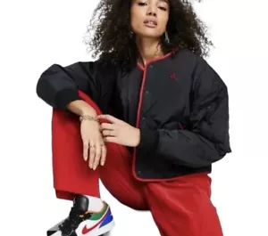 Nike Women’s SZ. L Air Jordan Flight Reversible Black/Red Cropped Jacket NWT - Picture 1 of 6