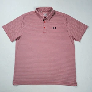 Under Armour Heat Gear Performance Polo Shirt Men's 2XL Red Striped Loose Fit - Picture 1 of 10