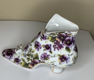 Vintage Formalities by Baum Bros Decorative Purple Flowered Porcelain Shoe Boot - Picture 1 of 6