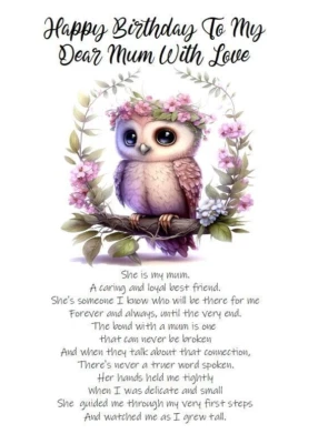 PICKTURE-THIS GREETING CARDS NEW Happy Birthday To My Dear Mum With Love A5 Sized Mother Mum Birthday Card