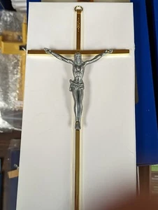 10 inch Gold Plated wall  CRUCIFIX *** Gift Boxed with Pewter Corpus 10" - Picture 1 of 2