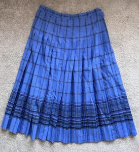 Sz 16 Vtg Pendleton 100% Wool Pleated Midi Skirt Blue Tartan Plaid Made in USA - Picture 1 of 6