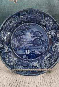 Antique Historic Llanartg Court Blue & White Plate - Picture 1 of 3