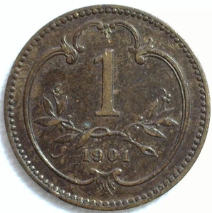 1901 Austria Heller Bronze Coin Extra Fine Franz Joseph I Double Headed Eagle - Picture 1 of 2