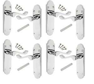 Polished Chrome door handles Pack of 4 (pairs) Shaped Scroll 168mm x 42mm - Picture 1 of 2