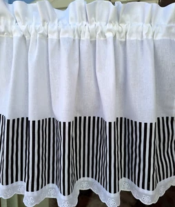 Bistrogardine Shabby Gothic Scheibengardine Streifen gestreift schwarz weiß - Bild 1 von 3