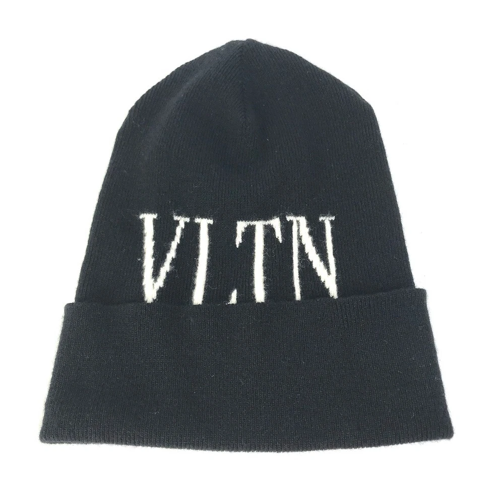 VALENTINO VLTN Logo Gorro Tejido Gorra Lana/Seda Negro/Blanco Foto 1 de 4