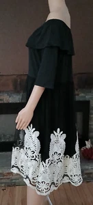  Schwarzes Cocktail Party Kleid Werkzeug Overlay bestickt Damast Muster Damen XL - Bild 1 von 13