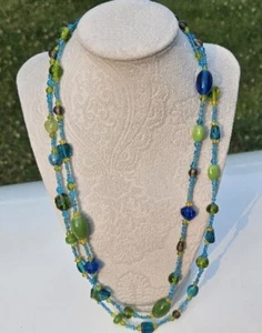 Collana Avvolgente Perline 4' piedi, Blu Verde, Turchese, Reperti del Mondo dall'India 4 piedi - Foto 1 di 10