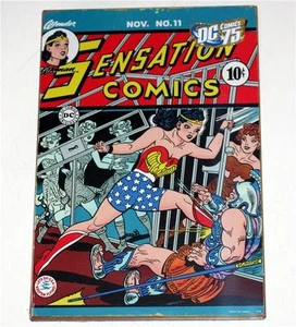 PÓSTER DE ESTAÑO DE METAL DE METAL DE 7"" x 11"" de cubierta de superhéroe de DC Comics estilo vintage de WONDER WOMAN - Imagen 1 de 1