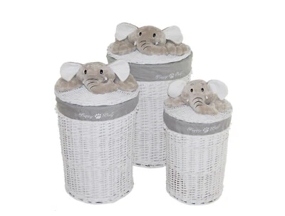 Wäschekorb Wäschetonne weide weiß grau Elefant Bezug Deckel 3 Varianten - Bild 1 von 4