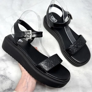 NEW GBG Los Angeles Logo Embossed Chunky Platform Dad Sandals Black Retro 11 - Picture 1 of 9
