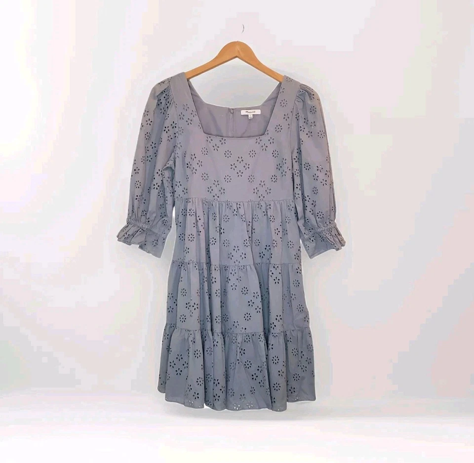 Madewell Eyelet Lizzie Babydoll Dress in Blue Horizon Women's Size 0 NE734