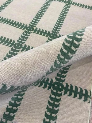 Green Contemporary Geometric Checked Oushak Rug Hand Knotted Home Decor Area Rug - Image 1 of 4