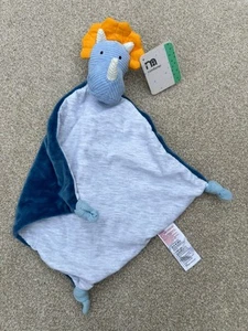 Mothercare Blue Rhino Comforter Comfort Blanket Soft Toy dinosaur triceratops - Picture 1 of 13