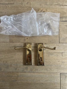 Pair of Brass Door Handles with Key Hole Antique Style Rope Design - Picture 1 of 3