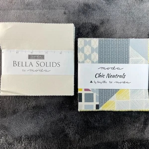 MODA Fabric Chic Neutral Bella Solids Charm Pack x2 42 5x5" Squares - Picture 1 of 16