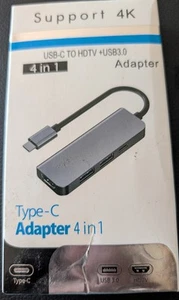 4 In 1 USB-C HDTV USB 3.0 Charging Ethernet Type-C Adapter - Picture 1 of 4