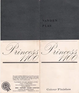 VANDEN PLAS PRINCESS 1100, COLOUR FINISHES GUIDE, PUBLICATION No.2333A. - Picture 1 of 2