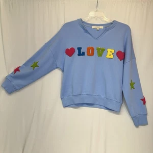 BlueVelvet Mujer’s S Sudadera Apliques Gran Tamaño LOVE Bebé Azul Cuello en V - Imagen 1 de 7