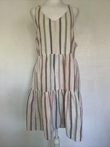 American Eagle Leinenmischung Regenbogen Streifen Neckholder Stufen Kleid Mehrfarbig Größe XL - Bild 1 von 15